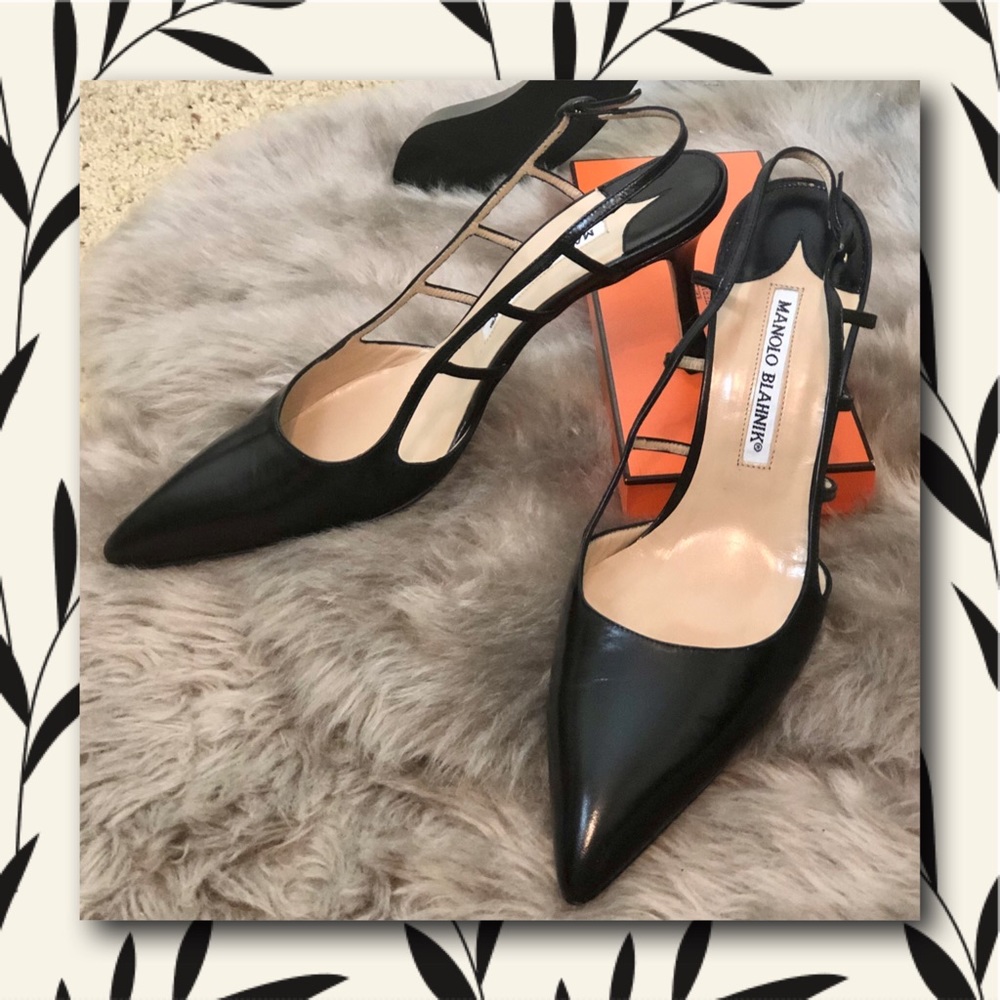 NIB MANOLO BLAHNIK Caira Sling Back Heels Black 38
